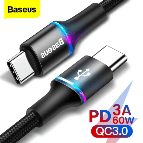 Capture.png Câble Baseus USB-C vers USB-C 60W — Charge rapide PD 100cm / 200cm — YouShop DZ
