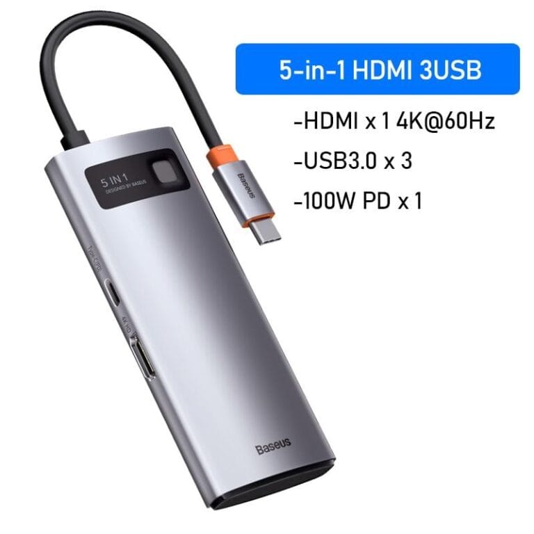 baseus-hub-5-ports-youshopdz-algerie.jpeg Baseus Adaptateur 5 in 1 hub Usb Type-C Vers Hdmi,, 3.0 Pd, 100W — YouShop DZ