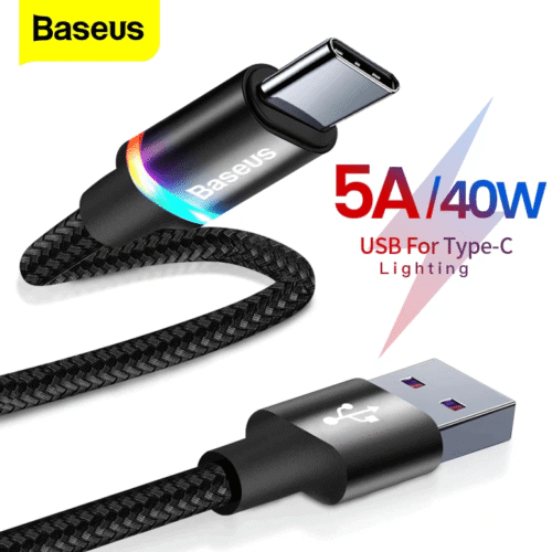 cable-baseus-40-usb-type-c-youshop-dz-4.png Baseus câble USB type-c Led 5A charge rapide 40W — YouShop DZ