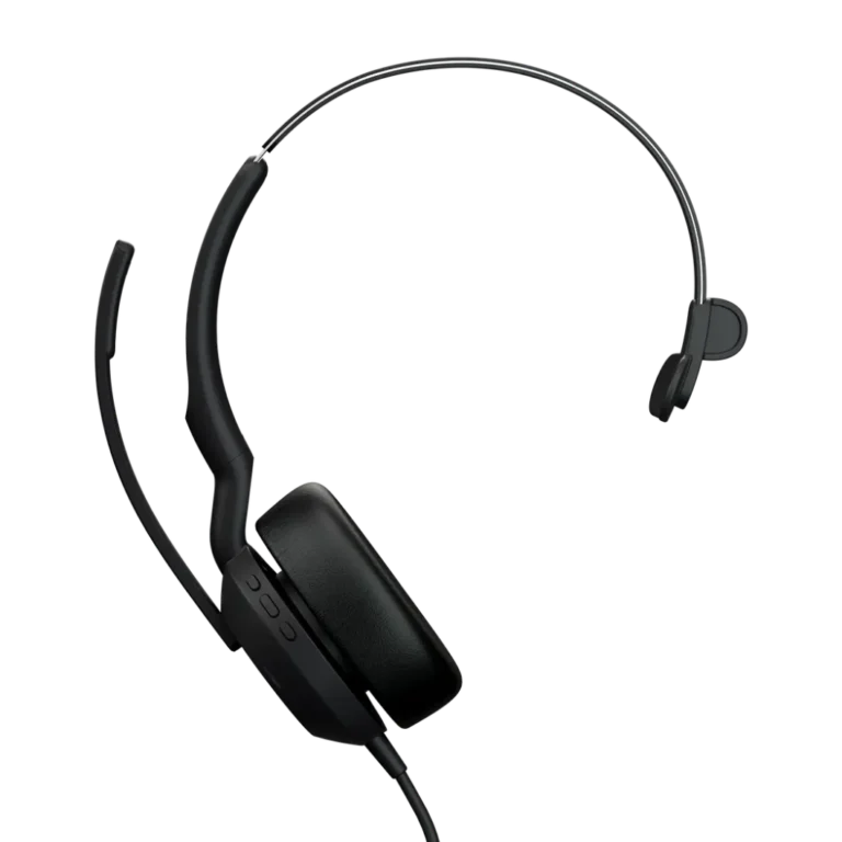 Evolve2 50 Mono algerie youshop-1 Design ergonomique du casque monaural Jabra Evolve2 50 Mono, idéal pour les centres d'appels et le télétravail en Algérie.