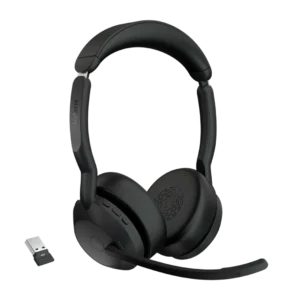 Casque sans fil Jabra Evolve2 55 MS avec adaptateur USB Bluetooth et micro perche.