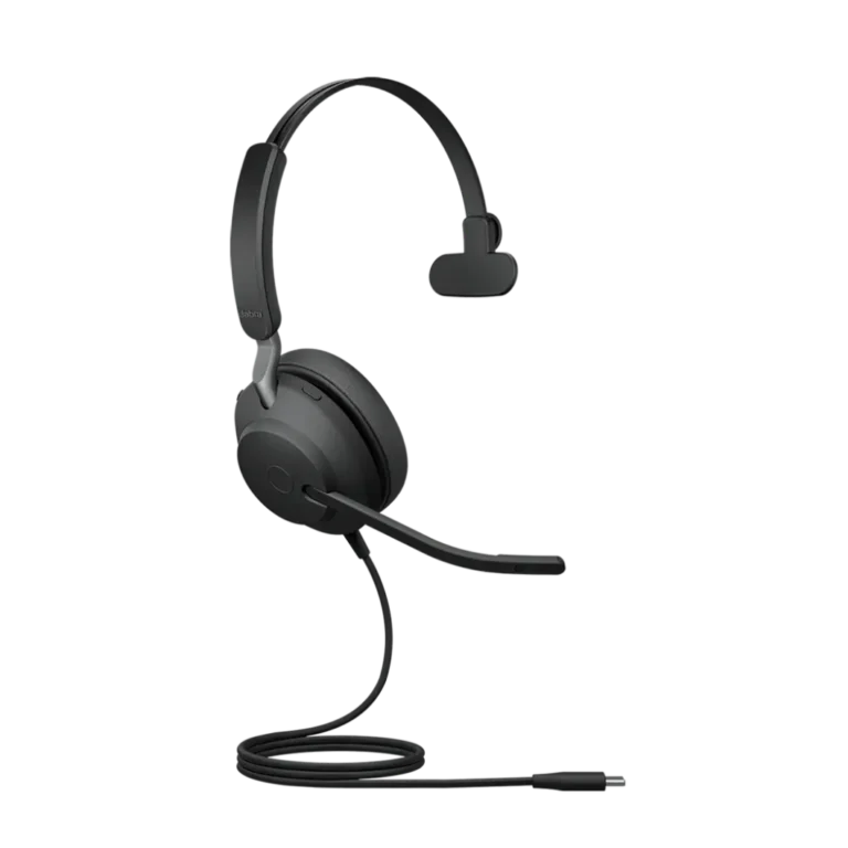 Vue complète du casque Jabra Evolve2 40 SE MS avec microphone et câble USB