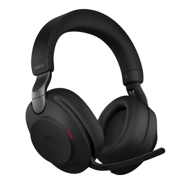 Jabra Evolve2 85 youshop algerie-1 Vue de trois quarts face du casque Jabra Evolve2 85 avec microphone déplié