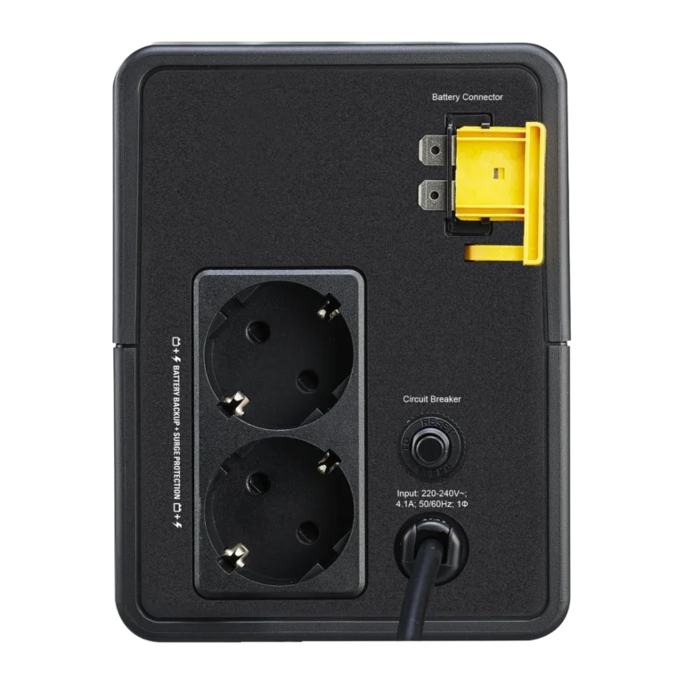 APC Easy UPS BVX900LI-GR - Vue arrière 2 prises Schuko et connecteur batterie