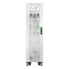 APC Easy UPS 3S 20kVA E3SUPS20KHB1 onduleur triphasé tour blanche, vue de face, grilles triangulaires, écran LCD, poignée verte, pieds réglables