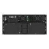 APC Smart-UPS SRT 10kVA - Vue arrière mode rack APC Smart-UPS SRT 10kVA SRTG10KXLI, panneau arrière mode rack 4U: AP9641 Network Management Card 3, ports USB RS-232 MBS, 2 ventilateurs circulaires, sorties IEC GROUP1 16A et GROUP2 10A