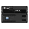 APC Smart-UPS SRT 20kVA - Vue arrière mode rack APC Smart-UPS SRT 20kVA SRTG20KXLI, panneau arrière mode rack: module batterie (disjoncteur bleu 63A) + onduleur (AP9641 NMC3, prise IEC, ports parallèles)
