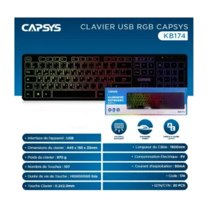 CAPSYS KB174 Clavier filaire USB RGB