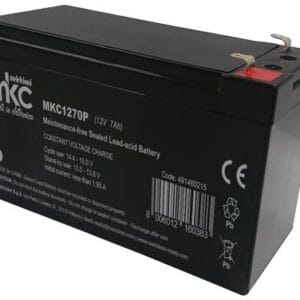 Batterie plomb-acide rechargeable 12V 7 Ah avec connecteur faston, modèle de type MKC utilisé pour centrales d'alarme