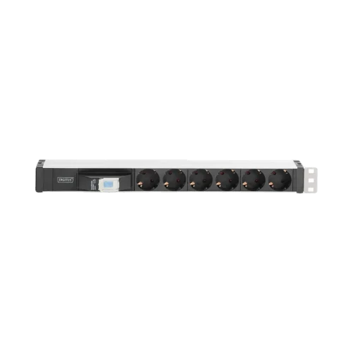Bandeau d’alimentation électrique 6 prises avec disjoncteur 19 pouces 1U (Réf. LN-PRZ-SGT-1U6P-SC) Bandeau d’alimentation électrique 6 prises avec disjoncteur 19 pouces 1U (Réf. LN-PRZ-SGT-1U6P-SC) — vue de face — YouShop DZ