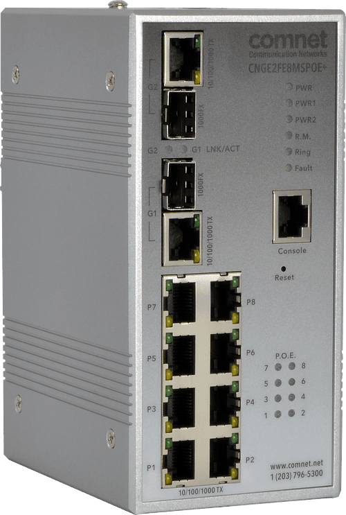 Switch Ethernet Administrable PoE+ Comnet CWGE2FE8MSPOE+ | 8 ports 10/100 PoE+ 240W + 2 combo Gigabit