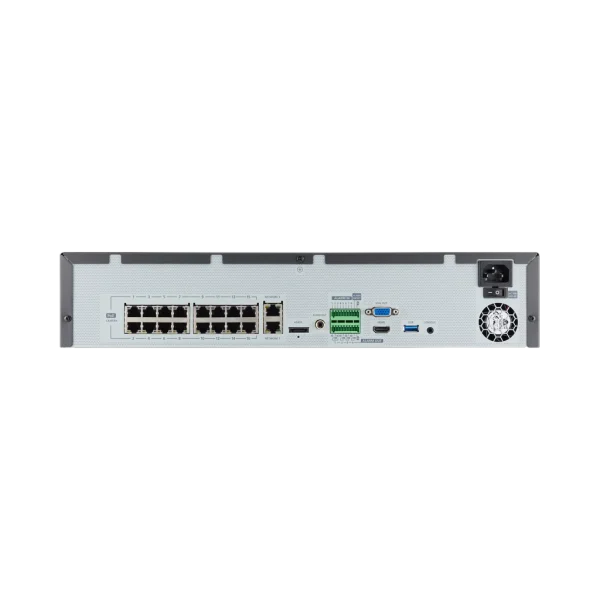 Enregistreur NVR IP Wisenet XRN-1610S – 16 canaux PoE+, 12 MP, 4 HDD (24 To) Enregistreur NVR IP Wisenet XRN-1610S – 16 canaux PoE+, 12 MP, 4 HDD (24 To) — vue complémentaire — YouShop DZ