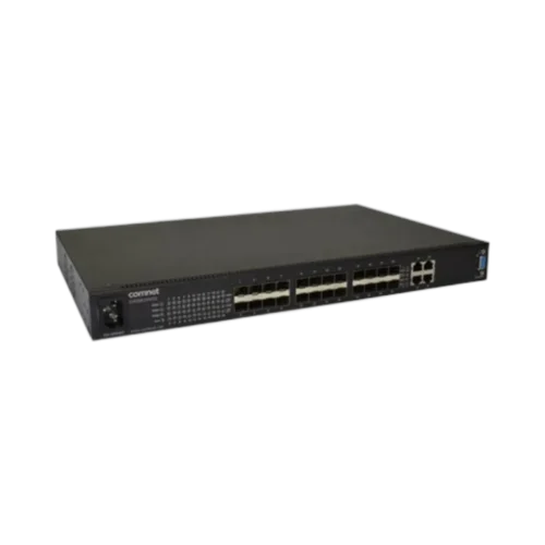 Switch Ethernet Administrable Comnet CWGE24MS2 | 20 ports SFP 100/1000Base-FX + 4 combo Gigabit L2/L3 Switch Ethernet Administrable Comnet CWGE24MS2 | 20 ports SFP 100/1000Base-FX + 4 combo Gigabit L2/L3 — vue de face — YouShop DZ