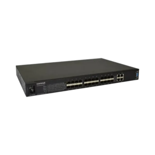 Switch Ethernet Administrable Comnet CWGE24MS2 | 20 ports SFP 100/1000Base-FX + 4 combo Gigabit L2/L3 Switch Ethernet Administrable Comnet CWGE24MS2 | 20 ports SFP 100/1000Base-FX + 4 combo Gigabit L2/L3 — vue de face — YouShop DZ
