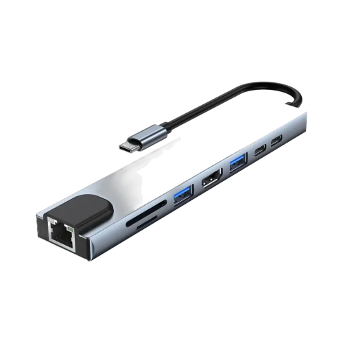 Adaptateur multiport USB-C 8-en-1 Adaptateur multiport USB-C 8-en-1 — vue de face — YouShop DZ