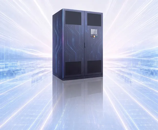 Armoire de refroidissement liquide pour data center, vue produit sur fond clair