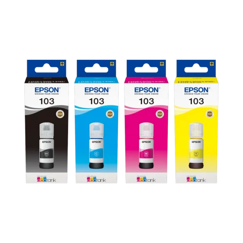 Pack 4 bouteilles d'encre Epson Original 103 BK/C/M/Y 65 ml Pack 4 bouteilles d'encre Epson Original 103 BK/C/M/Y 65 ml — vue de face — YouShop DZ