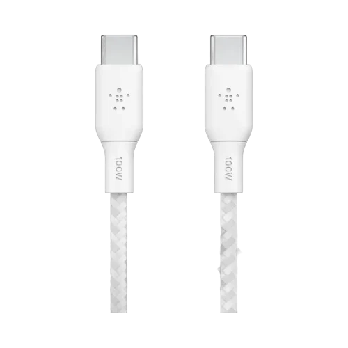 Belkin BOOST CHARGE Câble USB-C vers USB-C 3 m tressé blanc 100 W (CAB014bt3MWH) Belkin BOOST CHARGE Câble USB-C vers USB-C 3 m tressé blanc 100 W (CAB014bt3MWH) — vue de face — YouShop DZ