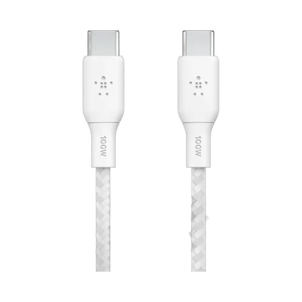 Belkin BOOST CHARGE Câble USB-C vers USB-C 3 m tressé blanc 100 W (CAB014bt3MWH) Belkin BOOST CHARGE Câble USB-C vers USB-C 3 m tressé blanc 100 W (CAB014bt3MWH) — vue de face — YouShop DZ