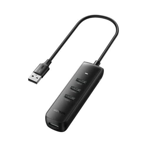 UGREEN Hub USB 3.0 4 ports USB-A 5 Gbps câble 25 cm noir (10915 / CM416) UGREEN Hub USB 3.0 4 ports USB-A 5 Gbps câble 25 cm noir (10915 / CM416) — vue de face — YouShop DZ